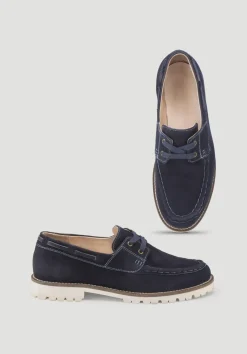 hessnatur Bootsschuh aus chromfrei gegerbtem Nubuk-Leder von marine Online