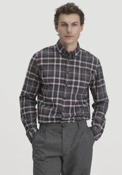 hessnatur Flanell Karo Hemd Regular aus reiner Bio-Baumwolle von anthrazit