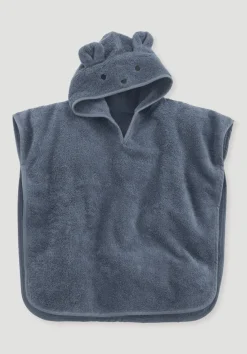 hessnatur Frottee Poncho aus reiner Bio-Baumwolle von stahlblau Outlet