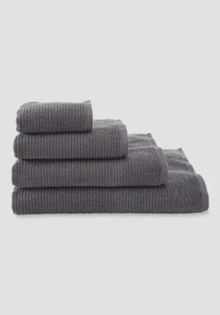 hessnatur Frottier Handtuch Rippstruktur aus reiner Bio-Baumwolle von anthrazit Clearance