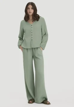 hessnatur Gewebe Hose Wide Leg aus reiner Bio-Baumwolle von mattgrün Outlet