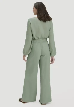 hessnatur Gewebe Hose Wide Leg aus reiner Bio-Baumwolle von mattgrün Outlet