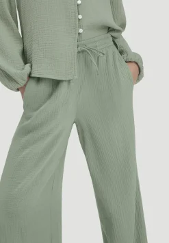 hessnatur Gewebe Hose Wide Leg aus reiner Bio-Baumwolle von mattgrün Outlet