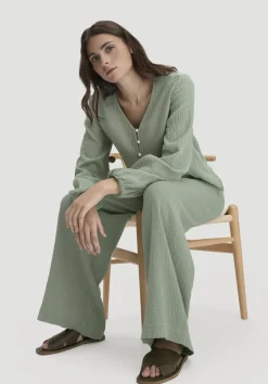 hessnatur Gewebe Hose Wide Leg aus reiner Bio-Baumwolle von mattgrün Outlet