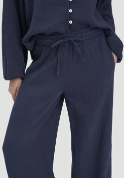 hessnatur Gewebe Hose Wide Leg aus reiner Bio-Baumwolle von dunkelblau Online