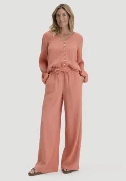 hessnatur Gewebe Hose Wide Leg aus reiner Bio-Baumwolle von pfirsichrot Clearance