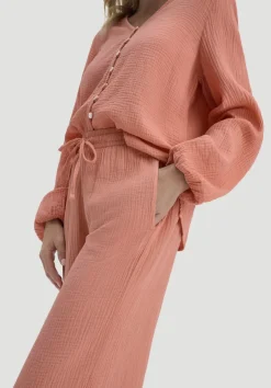 hessnatur Gewebe Hose Wide Leg aus reiner Bio-Baumwolle von pfirsichrot Clearance