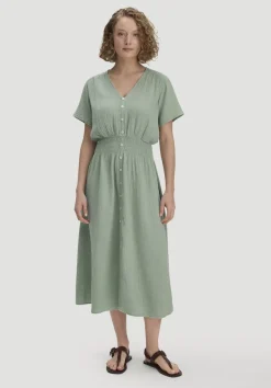 hessnatur Gewebe Kleid mit Taillierung Midi aus reiner Bio-Baumwolle von mattgrün Clearance