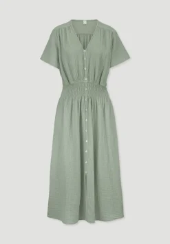 hessnatur Gewebe Kleid mit Taillierung Midi aus reiner Bio-Baumwolle von mattgrün Clearance
