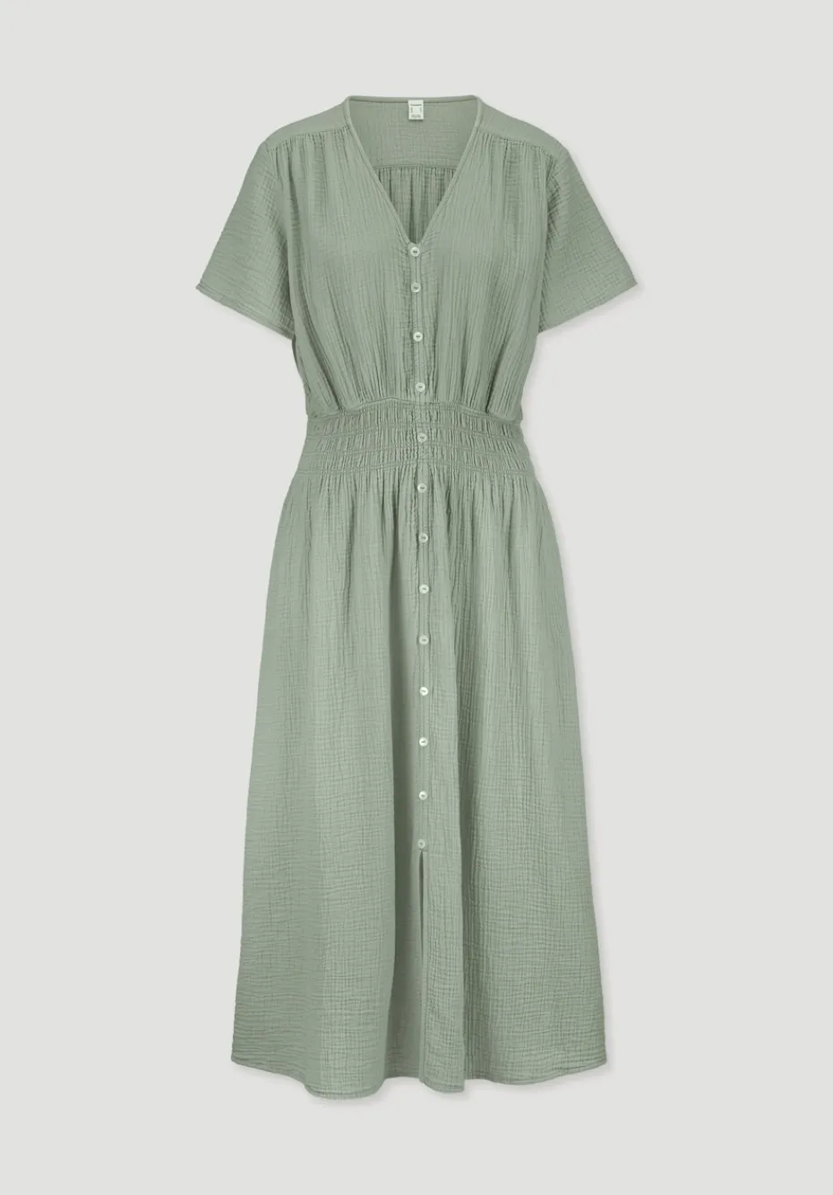 hessnatur Gewebe Kleid mit Taillierung Midi aus reiner Bio-Baumwolle von mattgrün Clearance