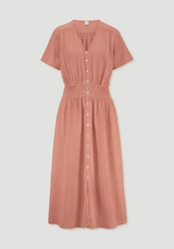 hessnatur Gewebe Kleid mit Taillierung Midi aus reiner Bio-Baumwolle von pfirsichrot Hot