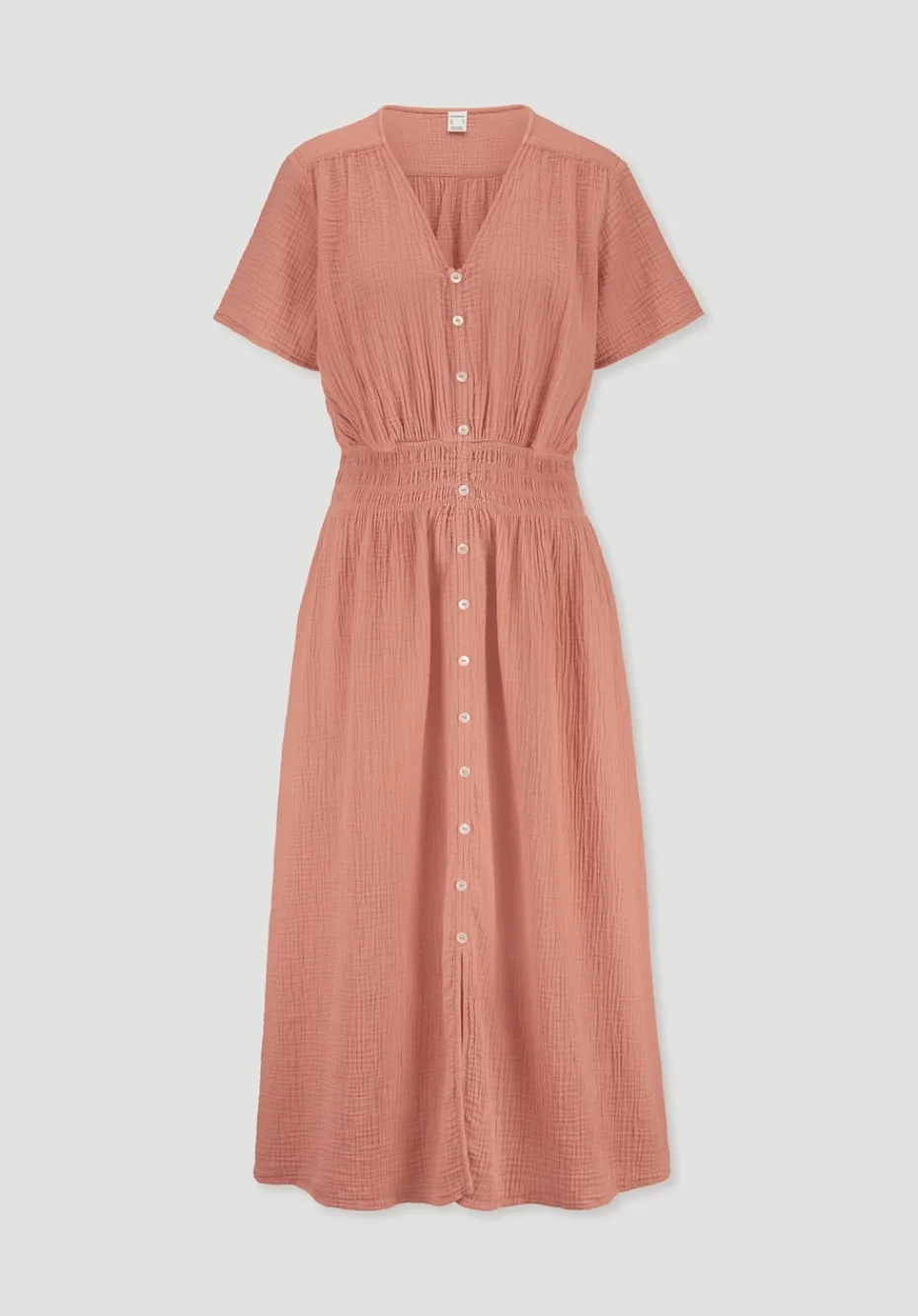 hessnatur Gewebe Kleid mit Taillierung Midi aus reiner Bio-Baumwolle von pfirsichrot Hot