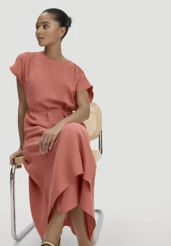 hessnatur Gewebe Kleid mit Wickeloptik Midi aus reinem TENCEL™ Lyocell von pfirsichrot Clearance