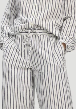 hessnatur Gewebe Streifen Hose Relaxed aus Leinen und Baumwolle von naturweiss