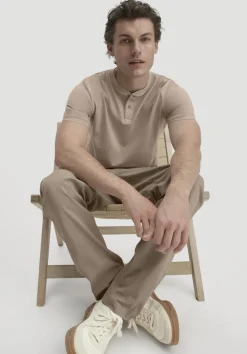 hessnatur Heavy Jersey Henley Shirt Relaxed aus reiner Bio-Baumwolle von taupe Clearance