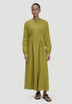 hessnatur Hemdblusenkleid mit Taillierung Maxi aus Bio-Baumwolle mit Leinen von sommermoos Online
