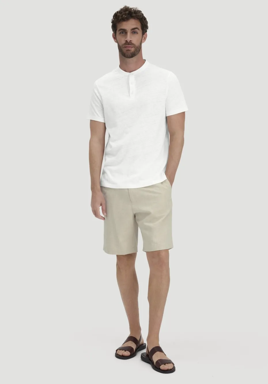 hessnatur Henley T-Shirt Regular aus Leinen und Bio-Baumwolle von naturweiss Sale