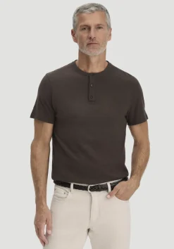 hessnatur Henley T-Shirt Regular aus Leinen und Bio-Baumwolle von kakao braun Outlet