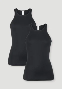 hessnatur High-Neck Tanktop im 2er-Pack PURE COTTON aus reiner Bio-Baumwolle von schwarz