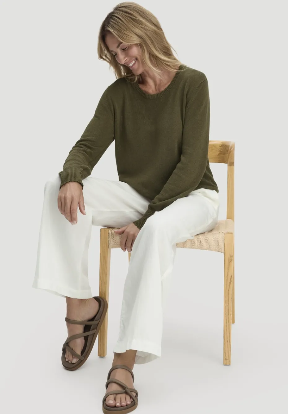 hessnatur Hose Wide Leg aus TENCEL™ Lyocell mit Leinen von naturweiss Discount