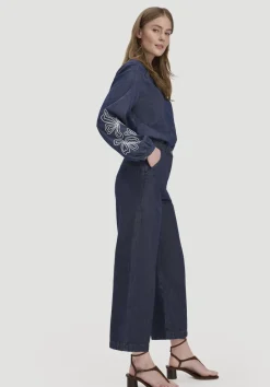 hessnatur Jeans ENNELIE Culotte Wide Leg aus Bio-Denim mit Kapok von medium blue Discount