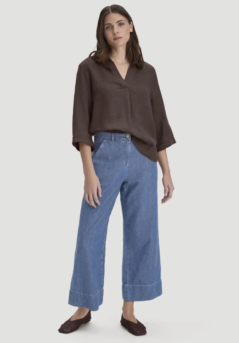 hessnatur Jeans ENNELIE Culotte Wide Leg aus Bio-Baumwolle mit TENCEL™ Lyocell und Leinen von medium blue Sale