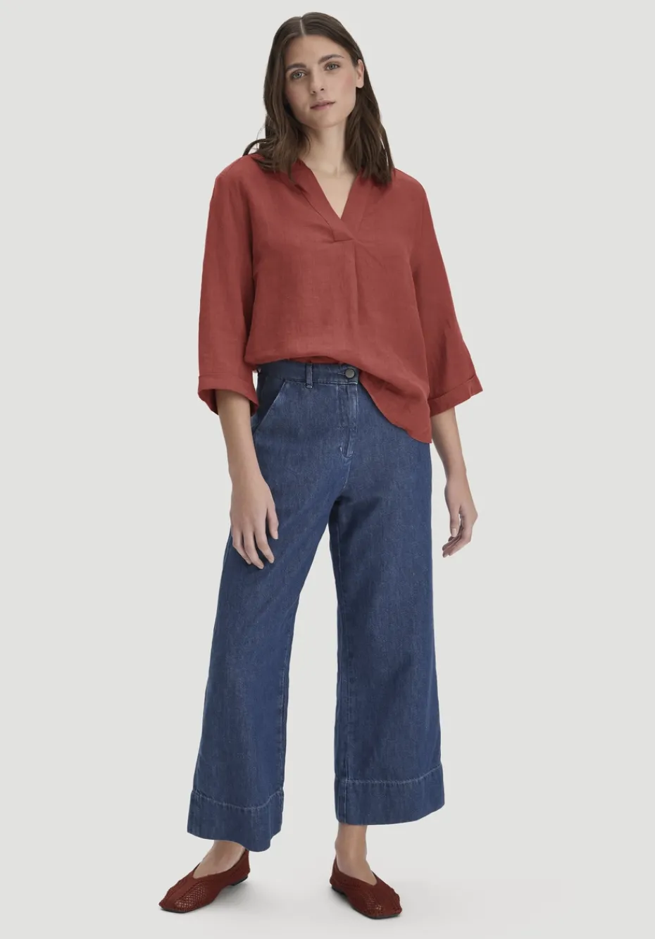 hessnatur Jeans ENNELIE Culotte Wide Leg aus Bio-Baumwolle mit TENCEL™ Lyocell und Leinen von royal blue Discount