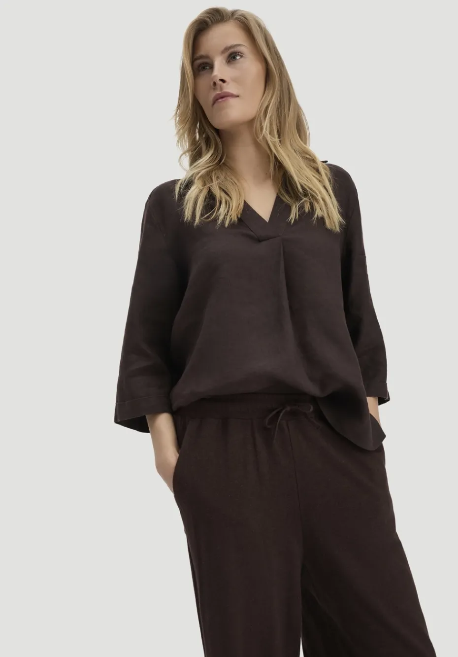 hessnatur Jersey Hose Wide Leg Relaxed aus Leinen und Bio-Baumwolle von kakao braun