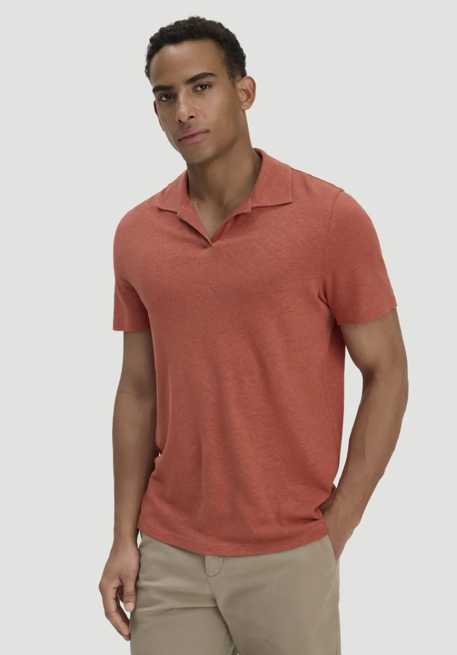 hessnatur Jersey Polo Relaxed aus Leinen und Bio-Baumwolle von terrakotta