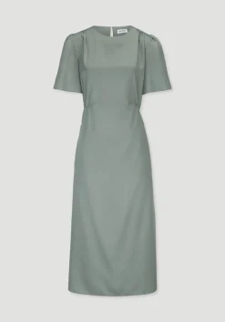 hessnatur Kleid mit Raffung Midi aus reinem SaXcell®Lyocell von mattgrün Sale