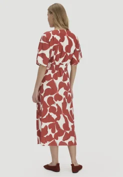 hessnatur Kleid mit Taillierung Midi aus reinem Leinen von terrakotta Clearance