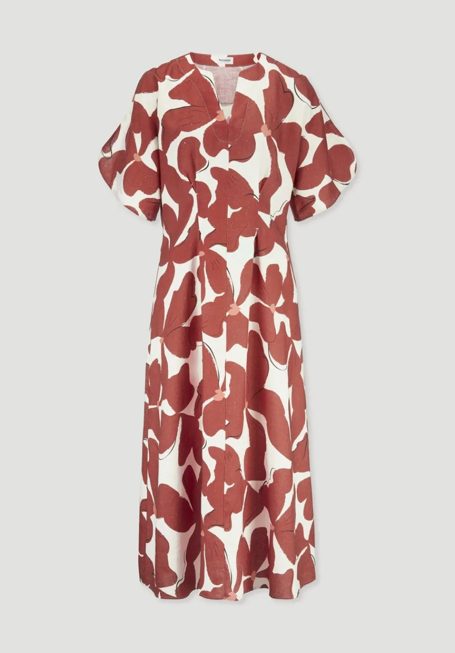 hessnatur Kleid mit Taillierung Midi aus reinem Leinen von terrakotta Clearance