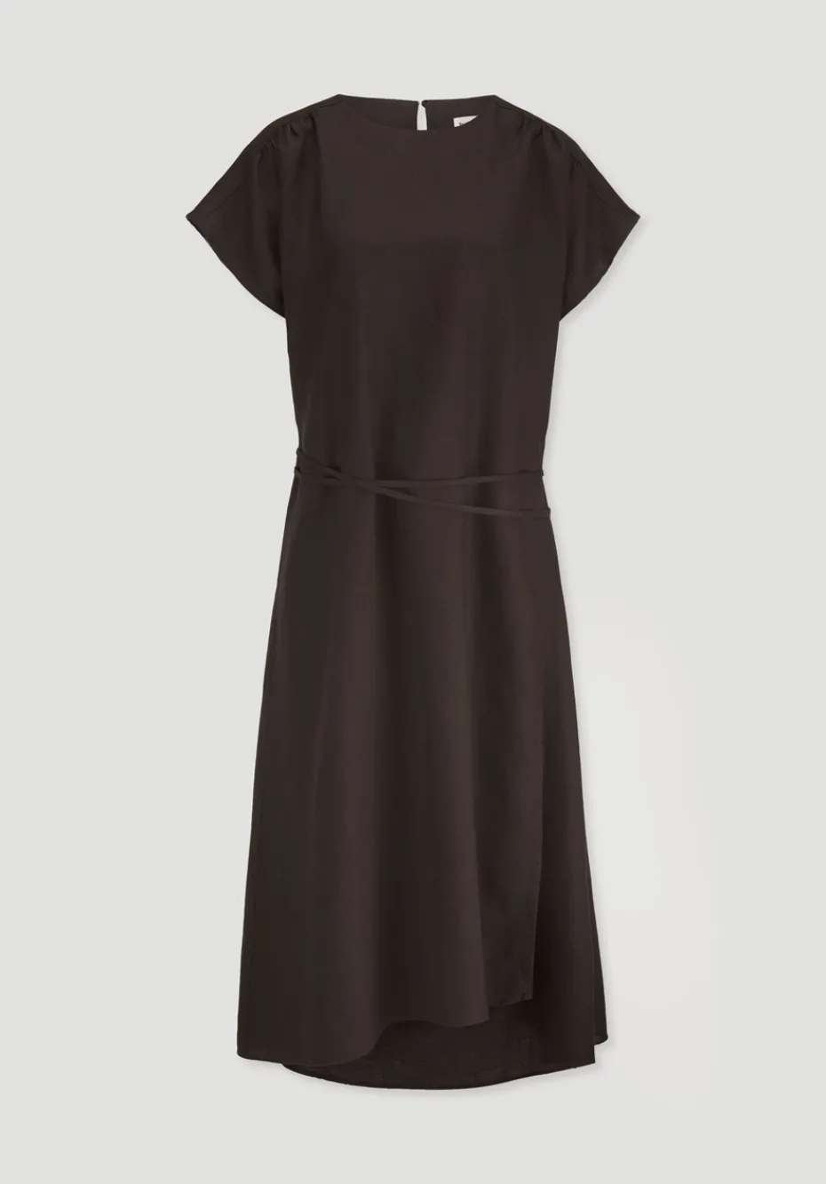 hessnatur Kleid mit Wickeloptik Midi aus reinem Leinen von kakao braun New