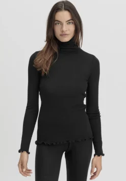 hessnatur Longsleeve mit Rollkragen WARM TOUCH aus Bio-Merinowolle und TENCEL™ Lyocell von schwarz Sale