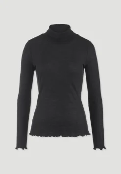 hessnatur Longsleeve mit Rollkragen WARM TOUCH aus Bio-Merinowolle und TENCEL™ Lyocell von schwarz Sale