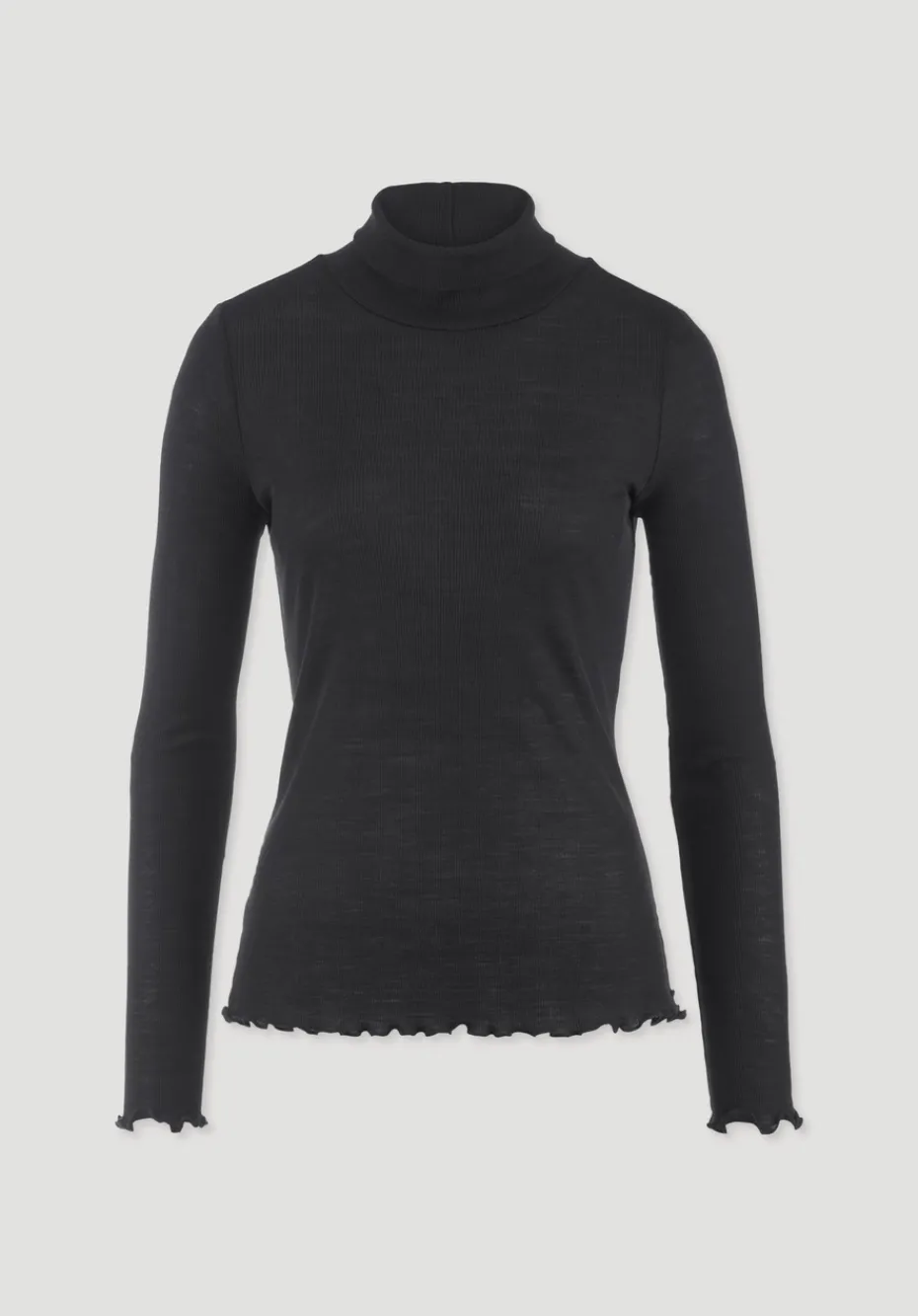 hessnatur Longsleeve mit Rollkragen WARM TOUCH aus Bio-Merinowolle und TENCEL™ Lyocell von schwarz Sale