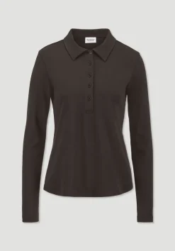 hessnatur Longsleeve Polo Slim aus reiner Bio-Baumwolle von kakao braun Clearance