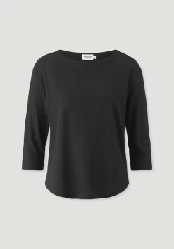 hessnatur Longsleeve Relaxed aus Leinen mit reiner Bio-Baumwolle von schwarz Clearance