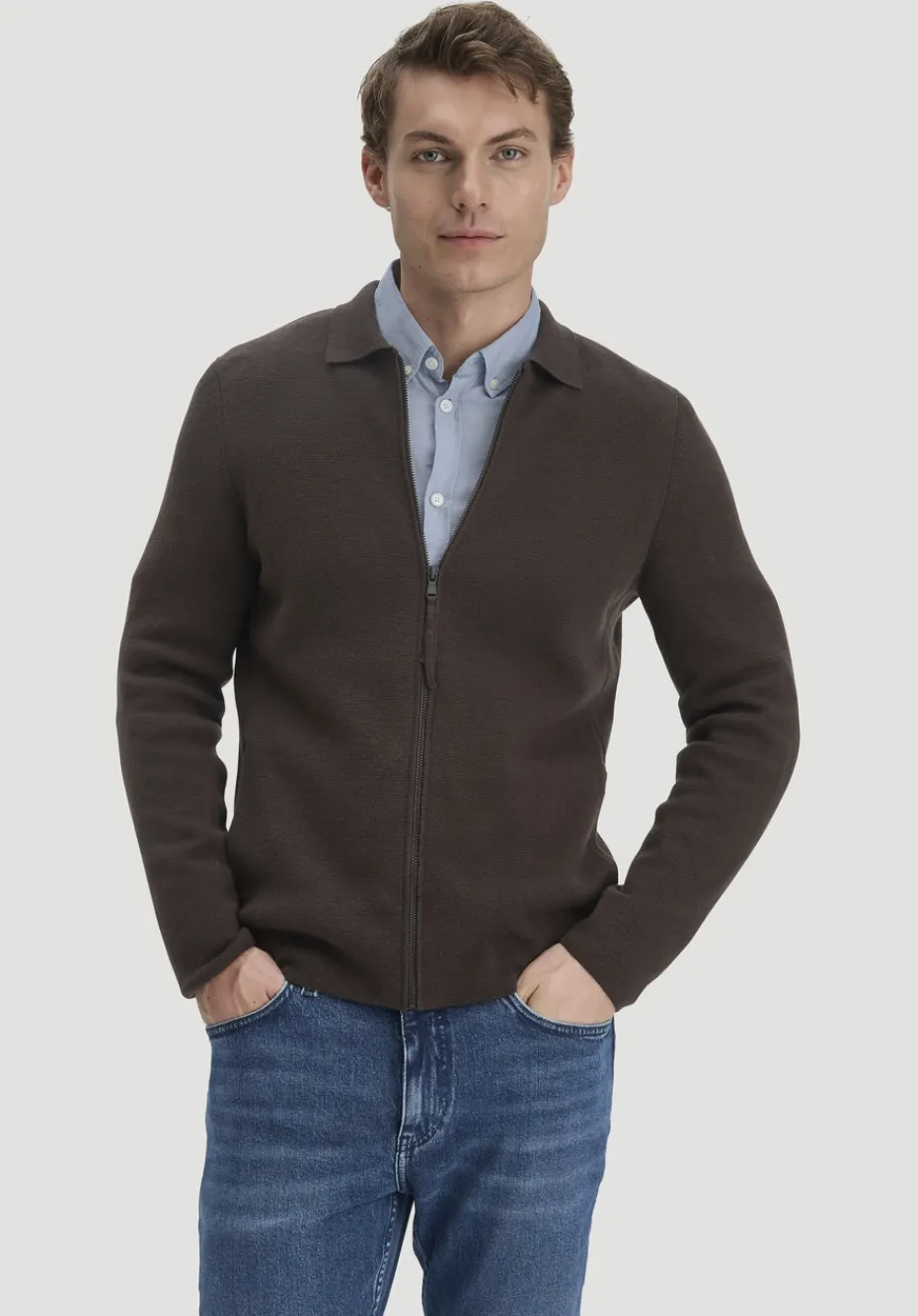 hessnatur Milano Strick Jacke Regular aus Bio-Baumwolle mit Bio-Merinowolle von kakao braun Outlet