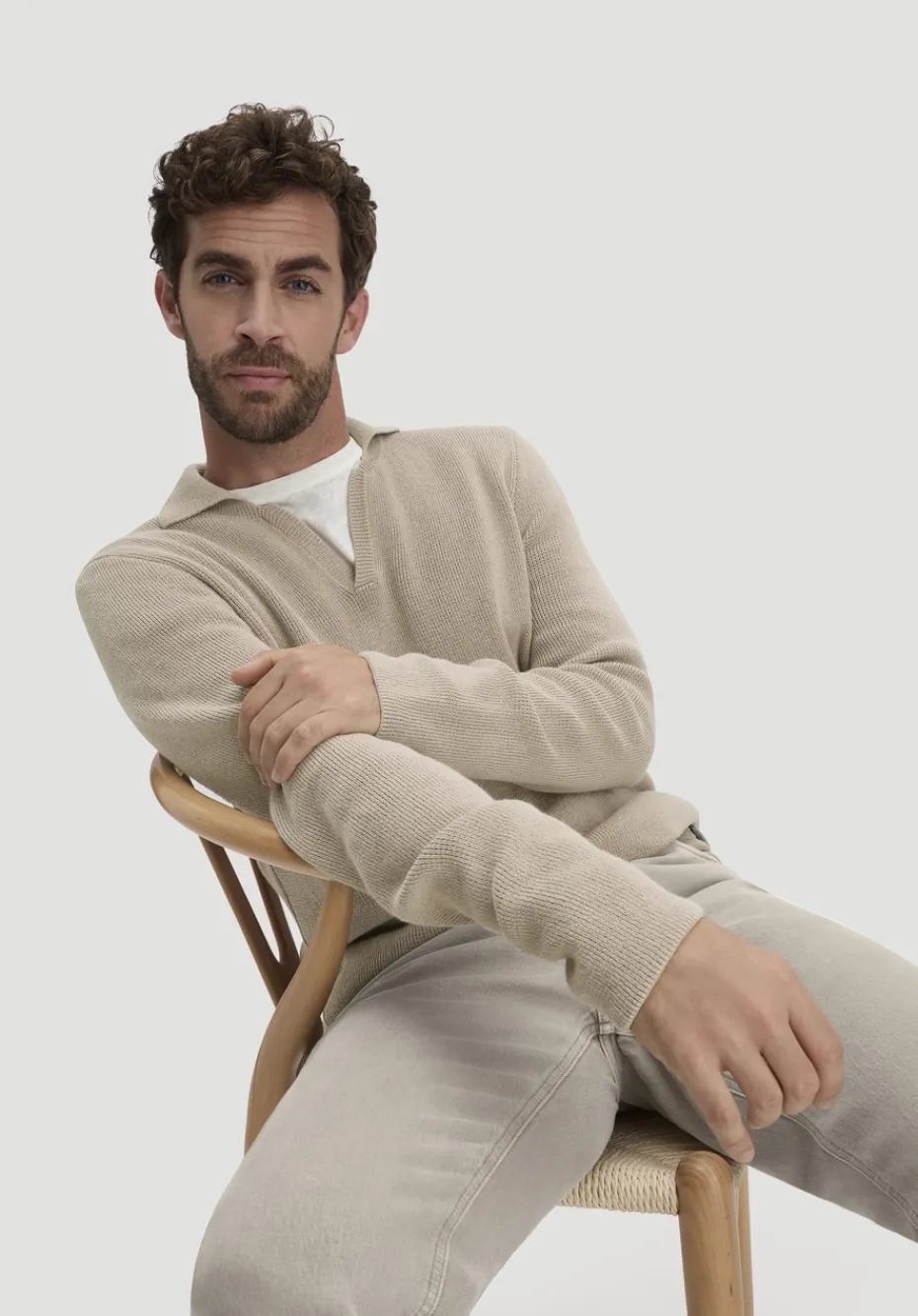 hessnatur Milano Strick Polo Regular aus Leinen mit Bio-Baumwolle und LENZING™ ECOVERO™ Viskose von taupe Clearance