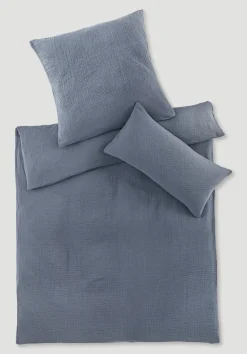 hessnatur Musselin Bettwäsche-Set aus reiner Bio-Baumwolle von stahlblau New