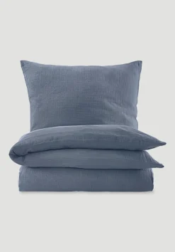 hessnatur Musselin Bettwäsche-Set aus reiner Bio-Baumwolle von stahlblau New