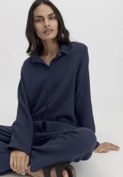 hessnatur Musselin Hemd Oversize PURE COMFORT aus reiner Bio-Baumwolle von dunkelblau Hot