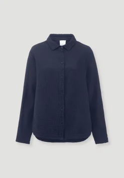 hessnatur Musselin Hemd Oversize PURE COMFORT aus reiner Bio-Baumwolle von dunkelblau Hot