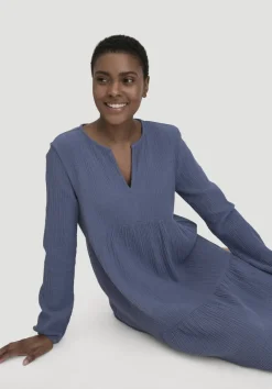 hessnatur Musselin Nachthemd Relaxed PURE COMFORT aus reiner Bio-Baumwolle von indigo blau Online