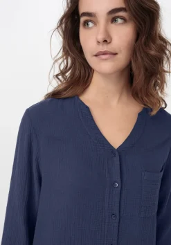 hessnatur Musselin Nachthemd Relaxed PURE COMFORT aus reiner Bio Baumwolle von dunkelblau Sale