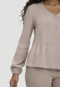hessnatur Musselin Pyjamabluse PURE COMFORT aus reiner Bio-Baumwolle von mandelbraun Outlet