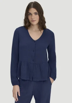 hessnatur Musselin Pyjamabluse PURE COMFORT aus reiner Bio-Baumwolle von dunkelblau