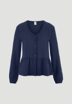 hessnatur Musselin Pyjamabluse PURE COMFORT aus reiner Bio-Baumwolle von dunkelblau