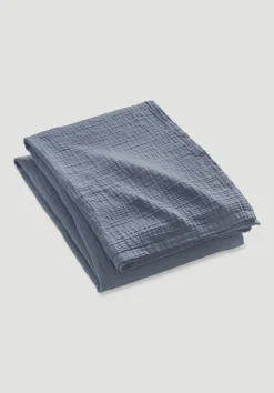 hessnatur Musselin-Decke aus reiner Bio-Baumwolle von stahlblau Clearance